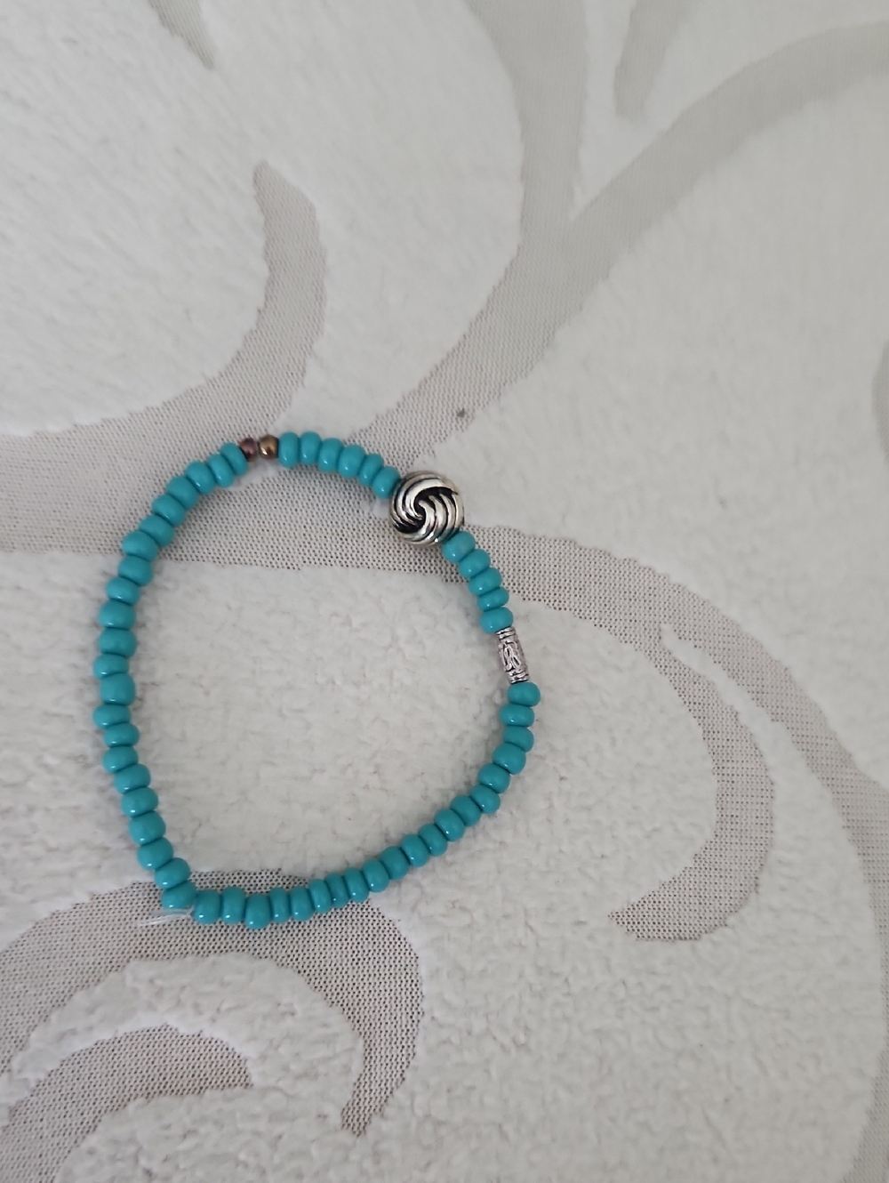 Turquoise Beaded Stretch Bracelet with Silver Accent